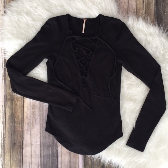 Free People Tops - Free People black lace up top. Long sleeve lace up